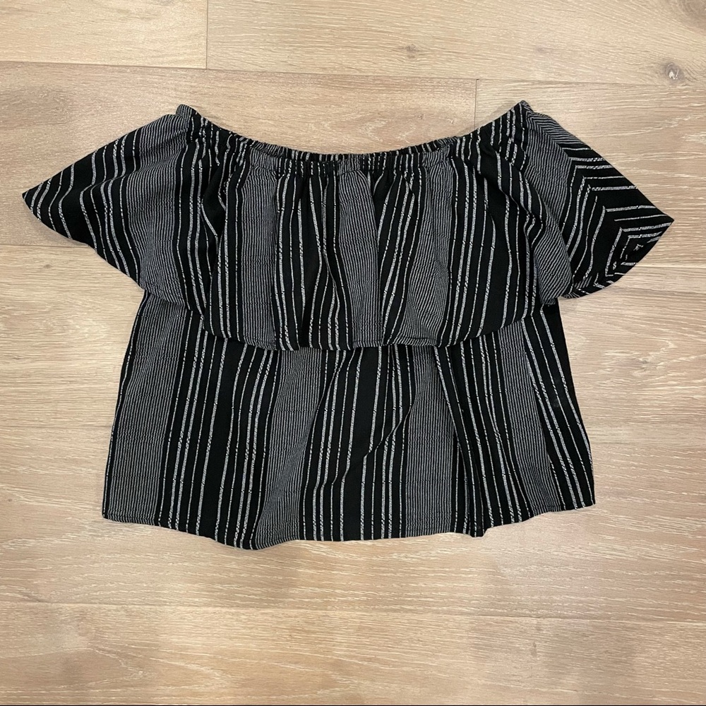 Lira black and white striped off shoulder top